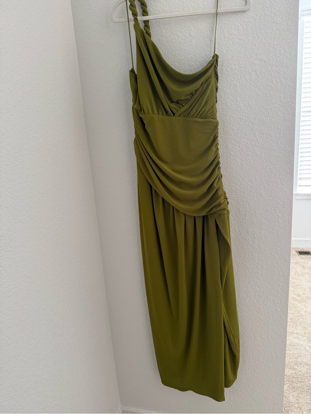 NICHOLAS Olive Green One-Shoulder Draped Gown